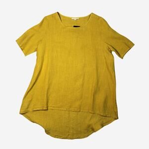 Bryn Walker Linen Top Womens Small Tunic Yellow Lagenlook Minimalist USA